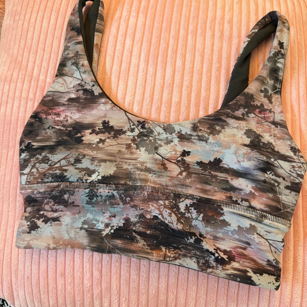 Lululemon Align Reversible Bra Womens 2 Grey Forest Spirit Excellent Nulu Scoop